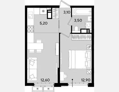 2-комн. квартира, 37.30 м², 17/18 этаж фото 0