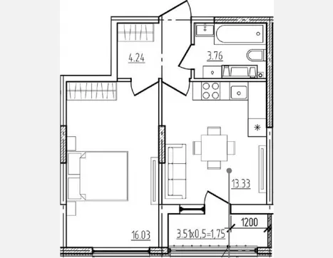 1-комн. квартира, 37.36 м², 9/9 этаж фото 0