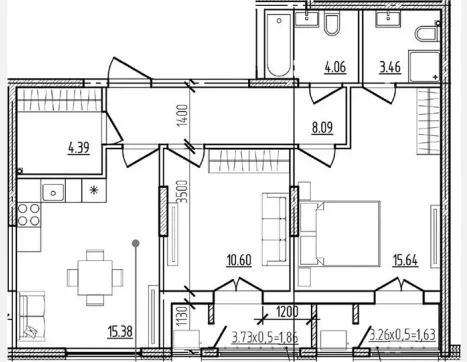 3-комн. квартира, 61.62 м², 1/9 этаж фото 0