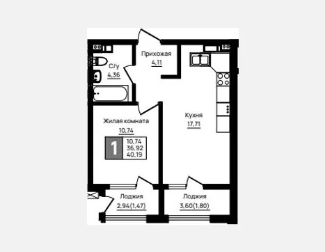 1-комн. квартира, 36.92 м², 5/18 этаж фото 0
