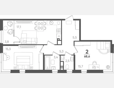 2-комн. квартира, 64.80 м², 7/18 этаж фото 0
