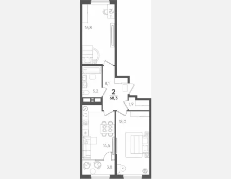 2-комн. квартира, 64.50 м², 9/18 этаж фото 0