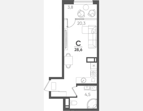 студия, 24.80 м², 7/18 этаж фото 0