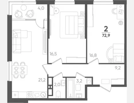 2-комн. квартира, 68.90 м², 10/18 этаж фото 0