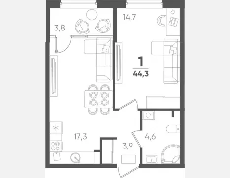 1-комн. квартира, 40.50 м², 2/9 этаж фото 0