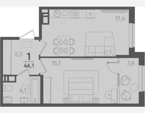 1-комн. квартира, 42.30 м², 9/9 этаж фото 0