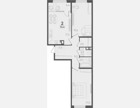 2-комн. квартира, 68 м², 4/9 этаж фото 0