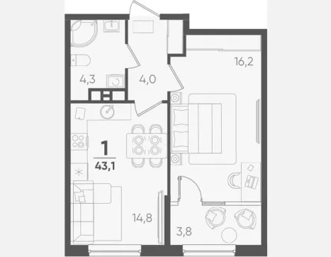 1-комн. квартира, 39.30 м², 4/9 этаж фото 0