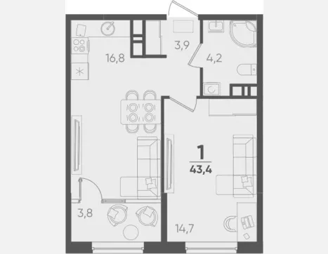1-комн. квартира, 39.60 м², 7/9 этаж фото 0