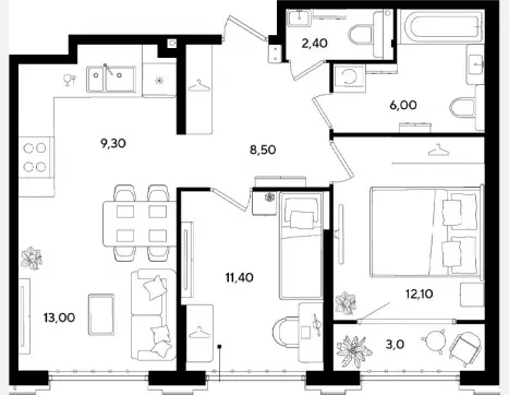 2-комн. квартира, 62.70 м², 2/9 этаж фото 0