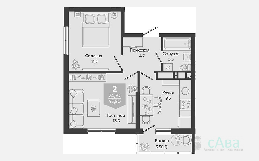 <span>Продается 2-комн. квартира,</span><span>42.40 м², 24/24 этаж </span> фото 0
