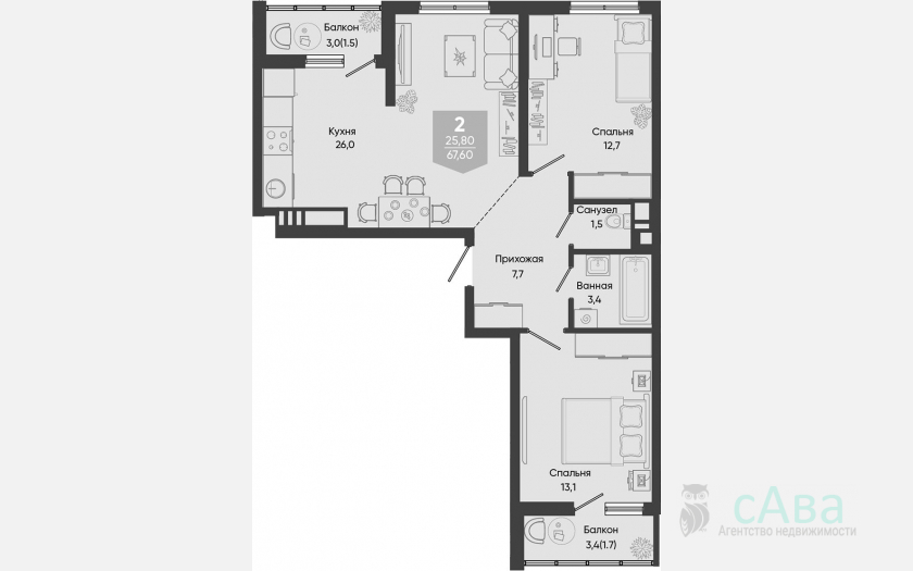 <span>Продается 3-комн. квартира,</span><span>64.40 м², 8/24 этаж </span> фото 0