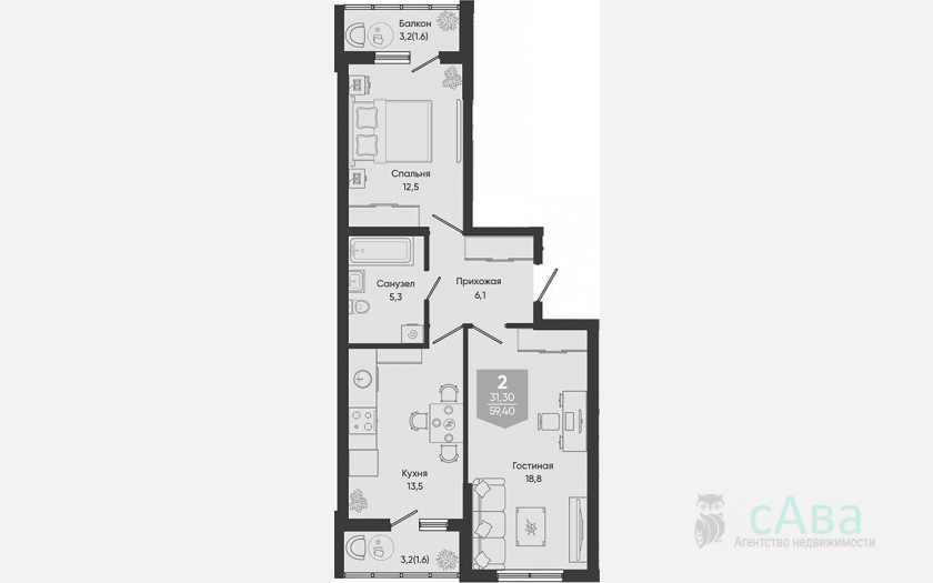 <span>Продается 2-комн. квартира,</span><span>56.20 м², 2/24 этаж </span> фото 0