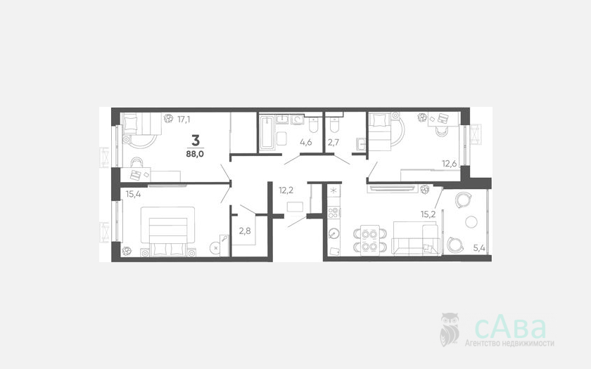 <span>Продается 4-комн. квартира,</span><span>82.60 м², 7/15 этаж </span> фото 0