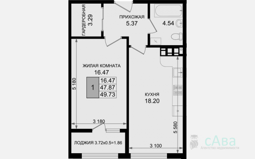 <span>Продается 1-комн. квартира,</span><span>47.87 м², 4/8 этаж </span> фото 0