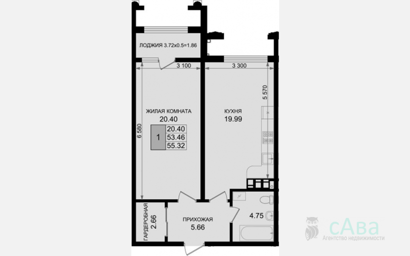 <span>Продается 1-комн. квартира,</span><span>53.46 м², 6/8 этаж </span> фото 0