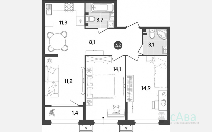 <span>Продается 2-комн. квартира,</span><span>37.30 м², 15/18 этаж </span> фото 2