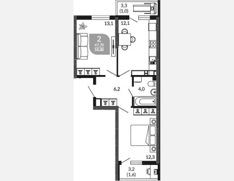 2-комн. квартира, 47.70 м², 23/23 этаж фото 0