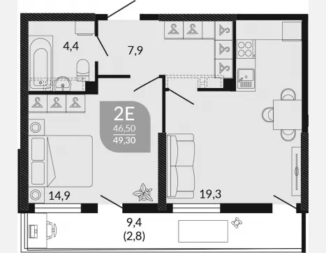 2-комн. квартира, 46.50 м², 1/23 этаж фото 0
