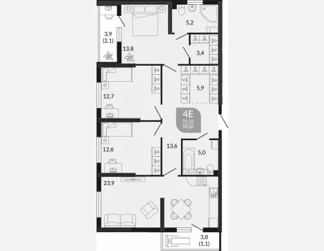 4-комн. квартира, 96 м², 1/23 этаж фото 0