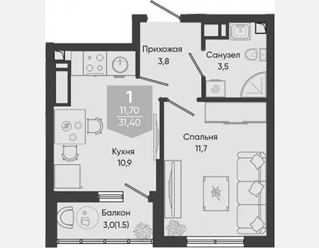 1-комн. квартира, 29.90 м², 22/24 этаж фото 0