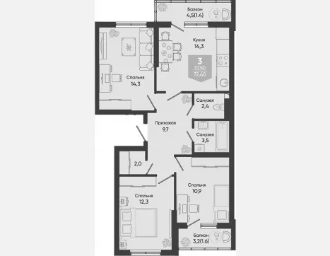 1-комн. квартира, 31.30 м², 16/24 этаж фото 5