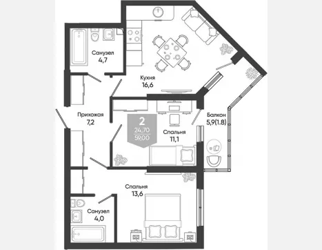 3-комн. квартира, 57.20 м², 1/24 этаж фото 0