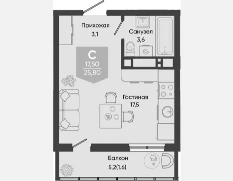 студия, 24.20 м², 11/24 этаж фото 0