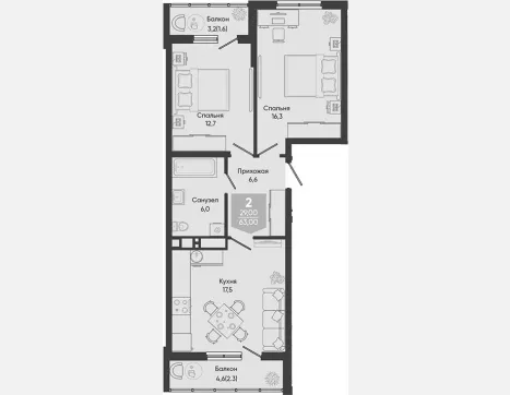 3-комн. квартира, 59.10 м², 21/24 этаж фото 0