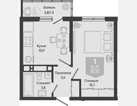 1-комн. квартира, 34 м², 11/24 этаж фото 0