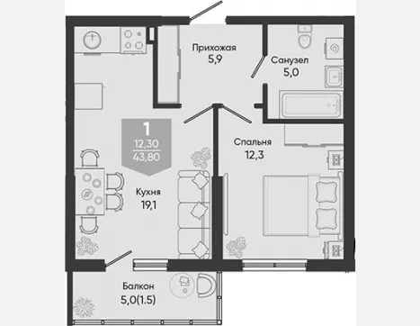 2-комн. квартира, 42.30 м², 2/24 этаж фото 0