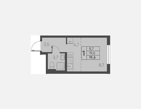 студия, 19.60 м², 1/15 этаж фото 0