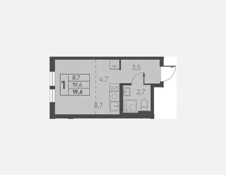 студия, 19.60 м², 9/15 этаж фото 0