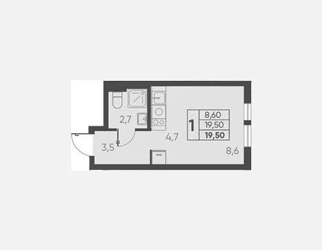 студия, 19.50 м², 11/15 этаж фото 0