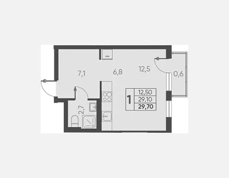 студия, 29.10 м², 8/15 этаж фото 0
