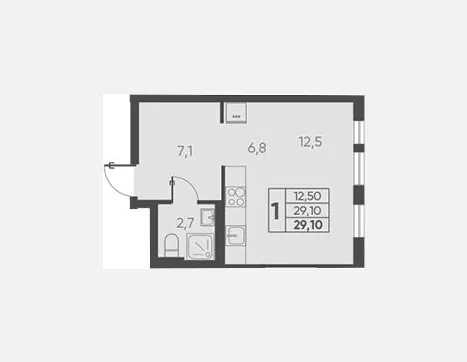 студия, 29.10 м², 15/15 этаж фото 0