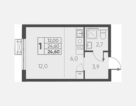 студия, 24.60 м², 20/24 этаж фото 0