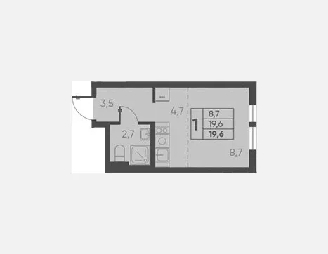 студия, 19.60 м², 14/15 этаж фото 0
