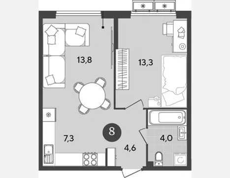 2-комн. квартира, 43 м², 9/9 этаж фото 0
