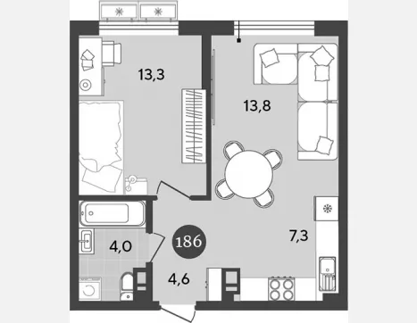 2-комн. квартира, 43 м², 6/9 этаж фото 0