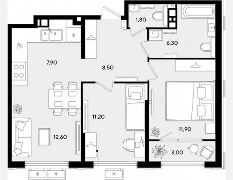 3-комн. квартира, 60.20 м², 7/9 этаж фото 0