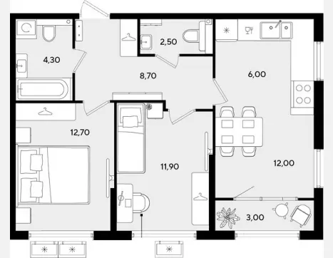 3-комн. квартира, 58.10 м², 2/9 этаж фото 0