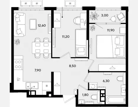 3-комн. квартира, 60.20 м², 9/9 этаж фото 0