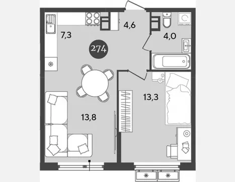 2-комн. квартира, 43 м², 7/9 этаж фото 0