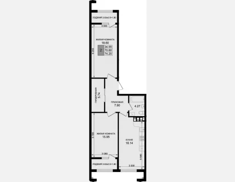2-комн. квартира, 70.60 м², 2/8 этаж фото 0