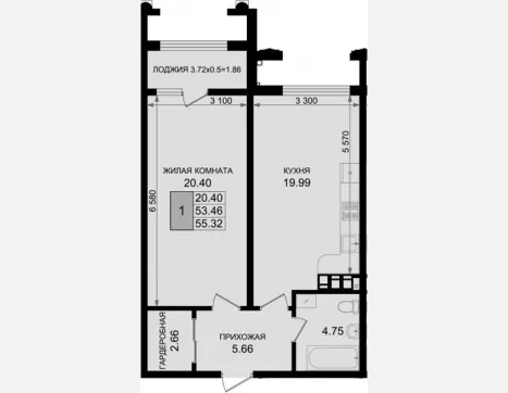 1-комн. квартира, 53.46 м², 3/8 этаж фото 0