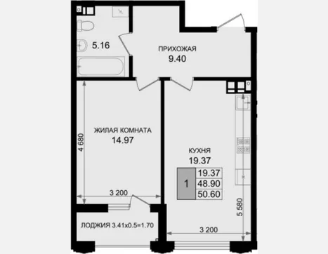 1-комн. квартира, 47.28 м², 5/8 этаж фото 0