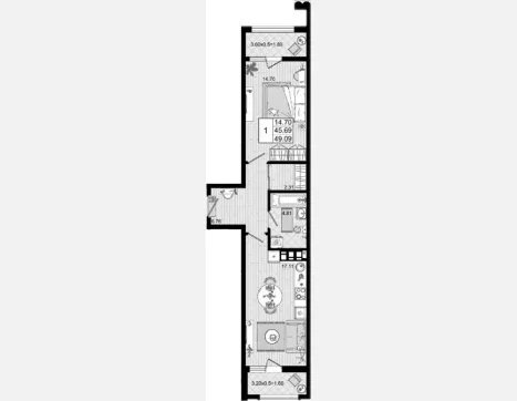 1-комн. квартира, 45.69 м², 8/8 этаж фото 0