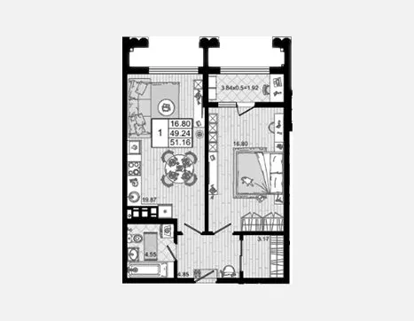 1-комн. квартира, 49.24 м², 7/8 этаж фото 0