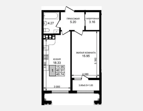 1-комн. квартира, 46.91 м², 7/8 этаж фото 0